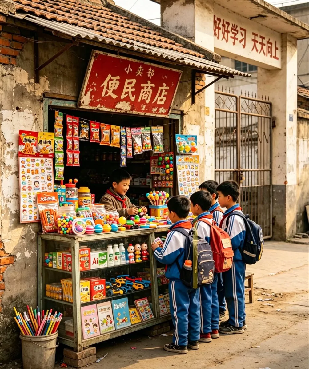 Nostalgic Chinese School Shop Scene reference