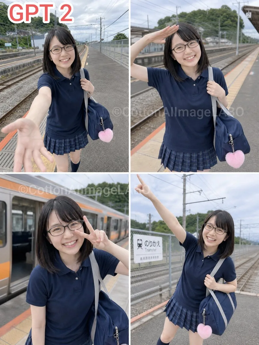 Four-Panel Train Station Pose Collage reference