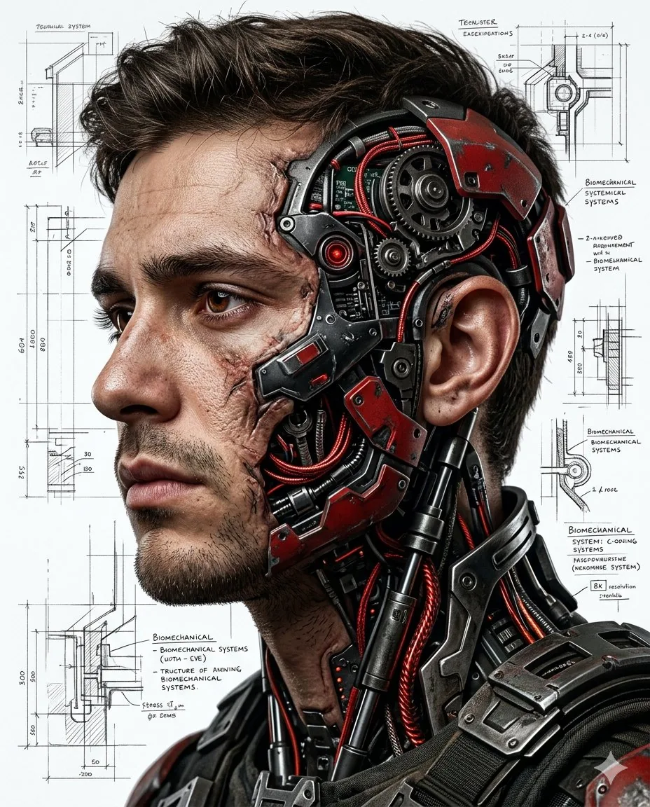 Hyper-realistic Cyborg Side Profile reference