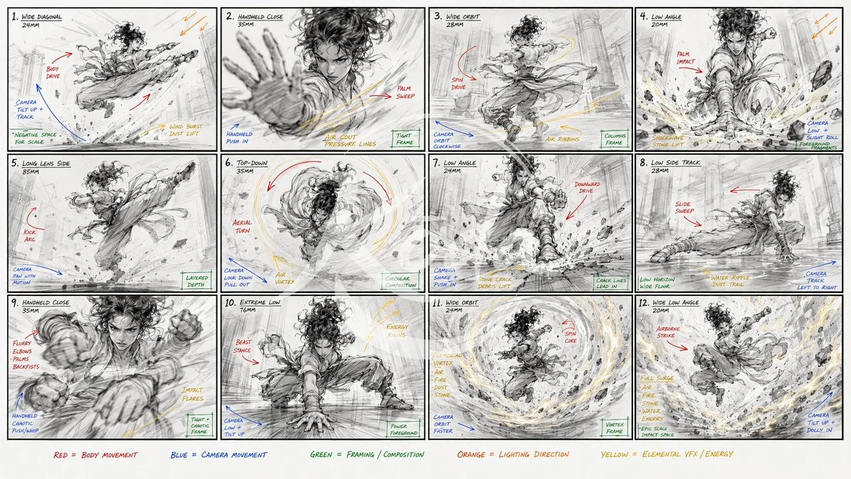 Kung Fu Action Storyboard reference