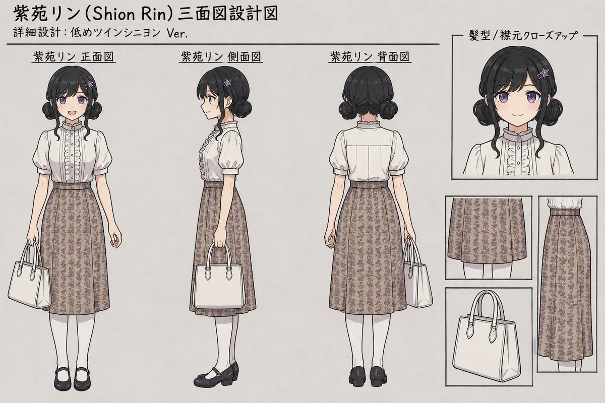 Shion Rin Three-View Design Sheet reference