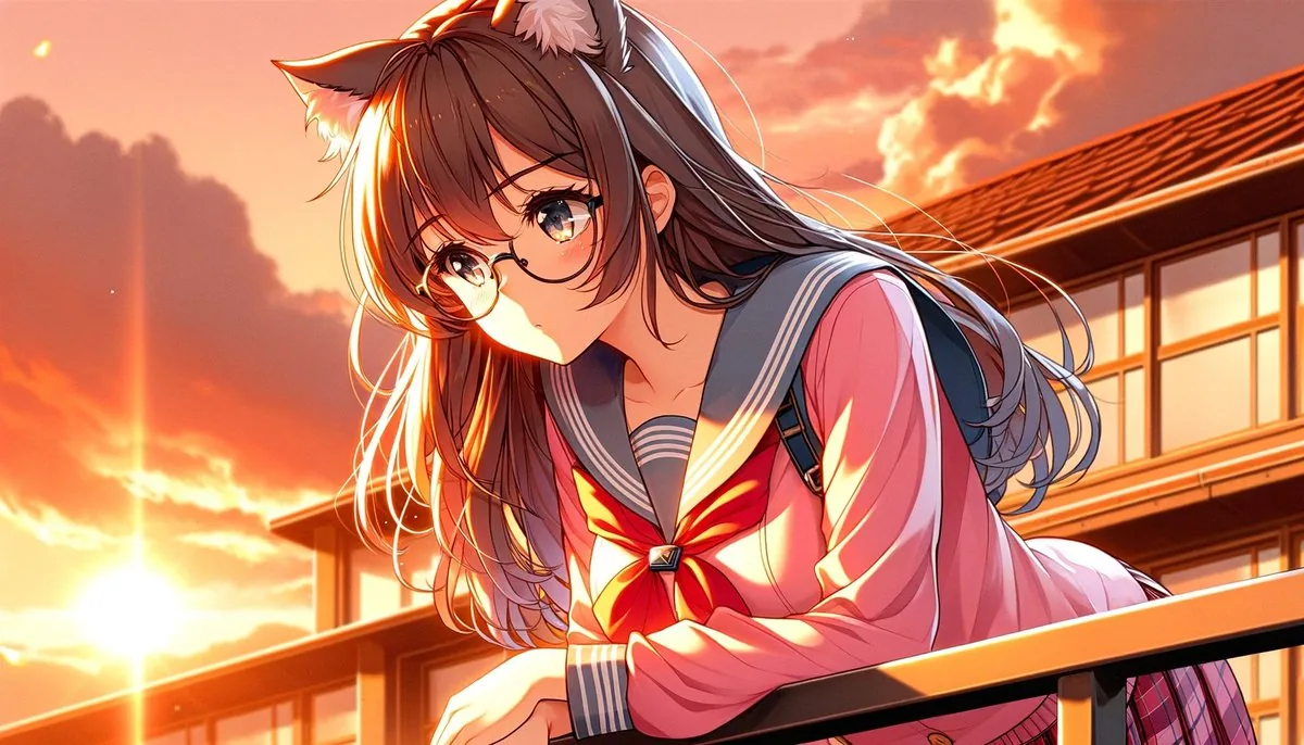 Sunset Catgirl School Rooftop Anime reference