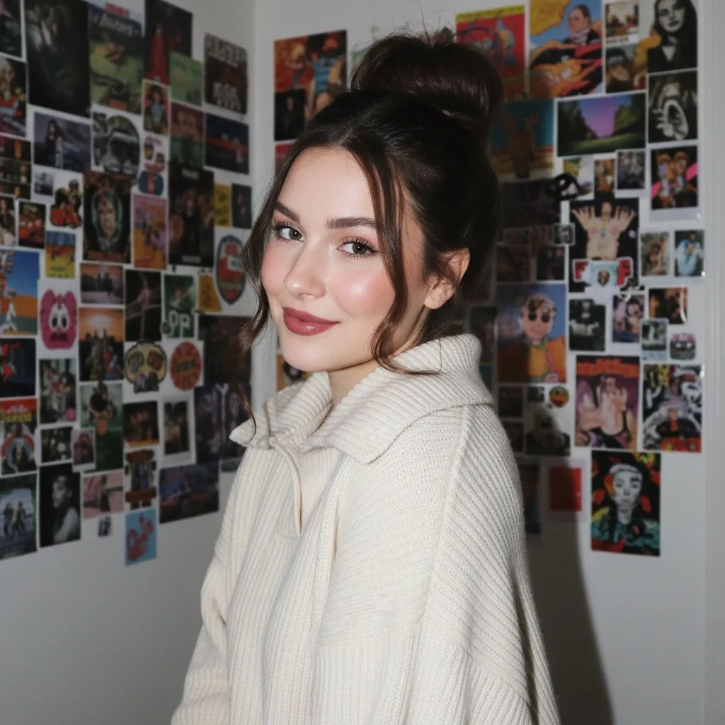 Gen Z/Y2K Flash Portrait in Poster-Covered Bedroom - Nano Banana Pro AI Prompt for Social Media Post reference