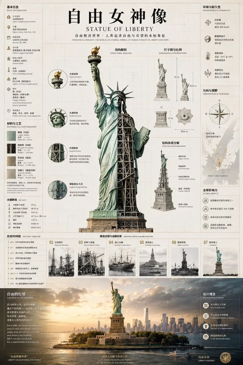 Statue of Liberty Technical Infographic reference