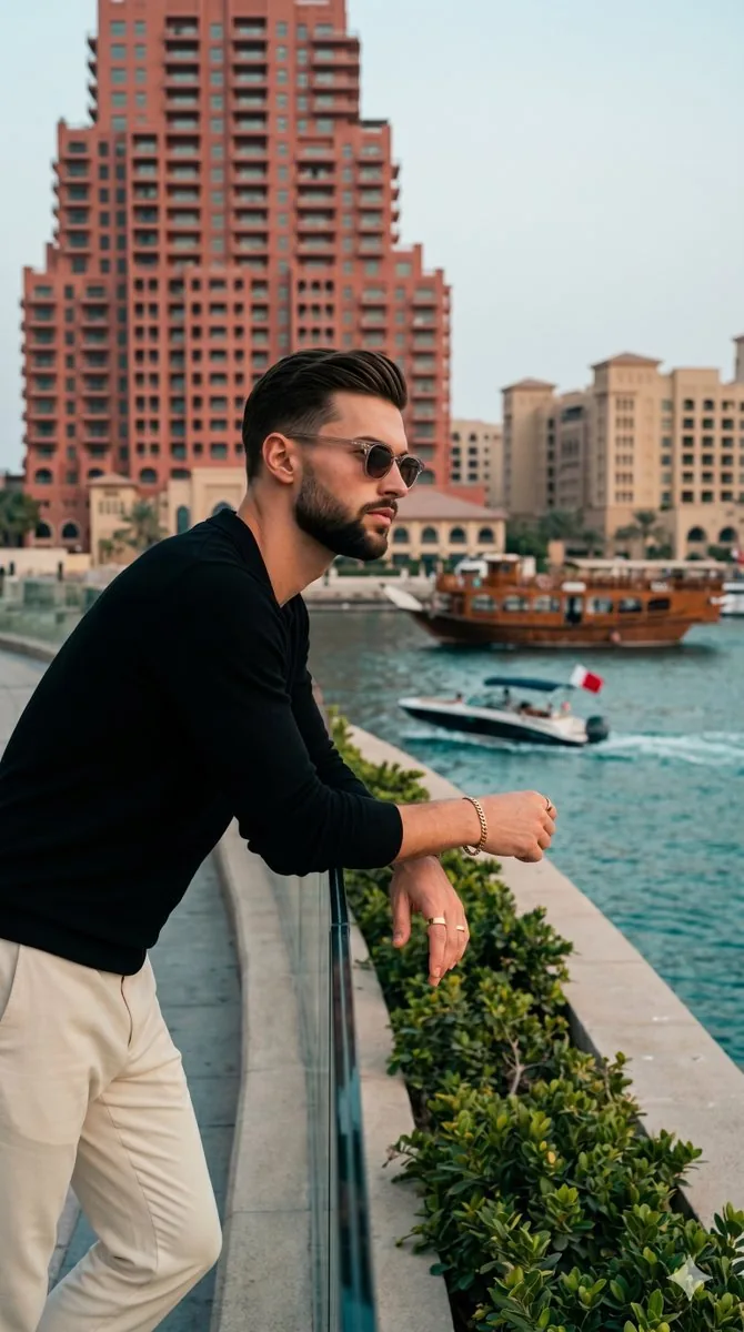 Urban Waterfront Male Portrait - Nano Banana Pro AI Prompt for Social Media Post reference