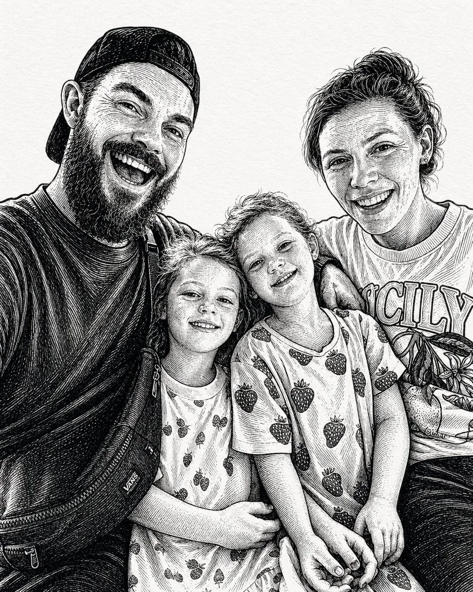 Ink-Etched Family Portrait reference