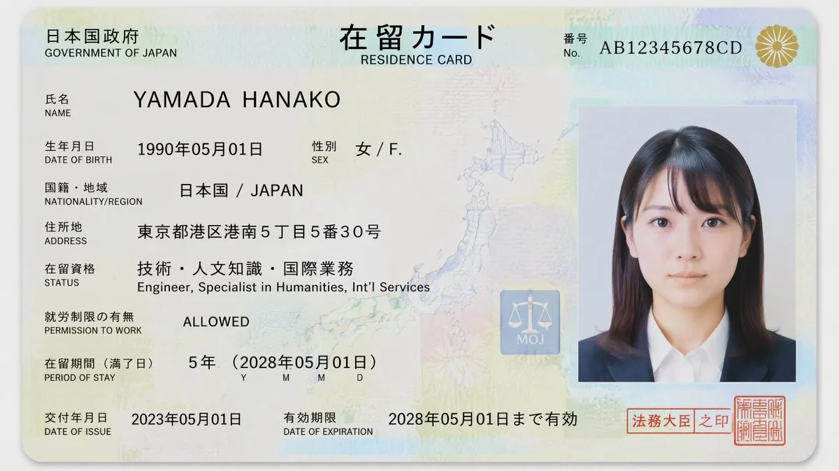 Authentic Japanese Residence Card reference
