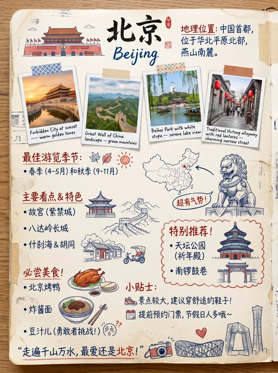 Vintage Beijing Travel Scrapbook Poster reference