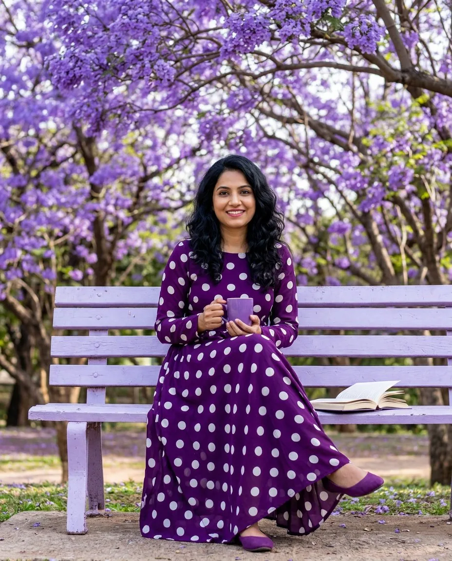 Jacaranda Garden Portrait with Reference - Nano Banana Pro AI Prompt for Social Media Post reference