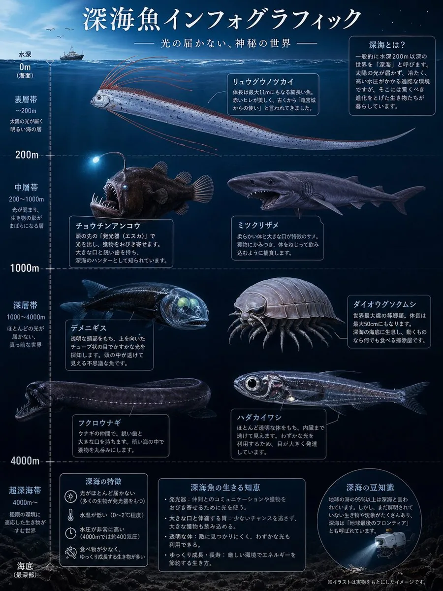 Deep-Sea Fish Infographic Poster reference