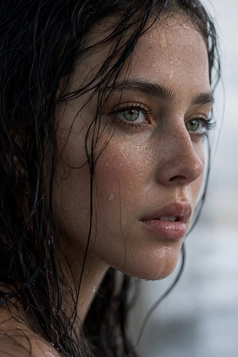 Realistic Wet Close-Up Portrait reference