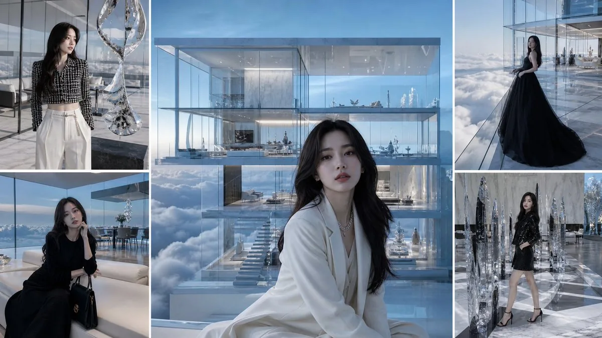 Luxury Glass Sky Penthouse Fashion Collage reference