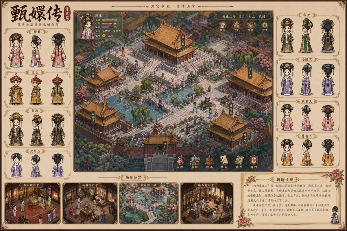Historical drama pixel art concept reference