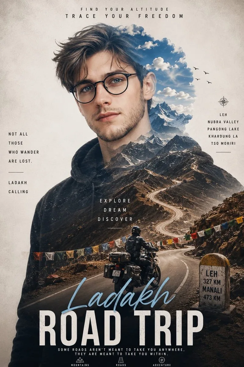 Double Exposure Ladakh Road Trip Poster reference