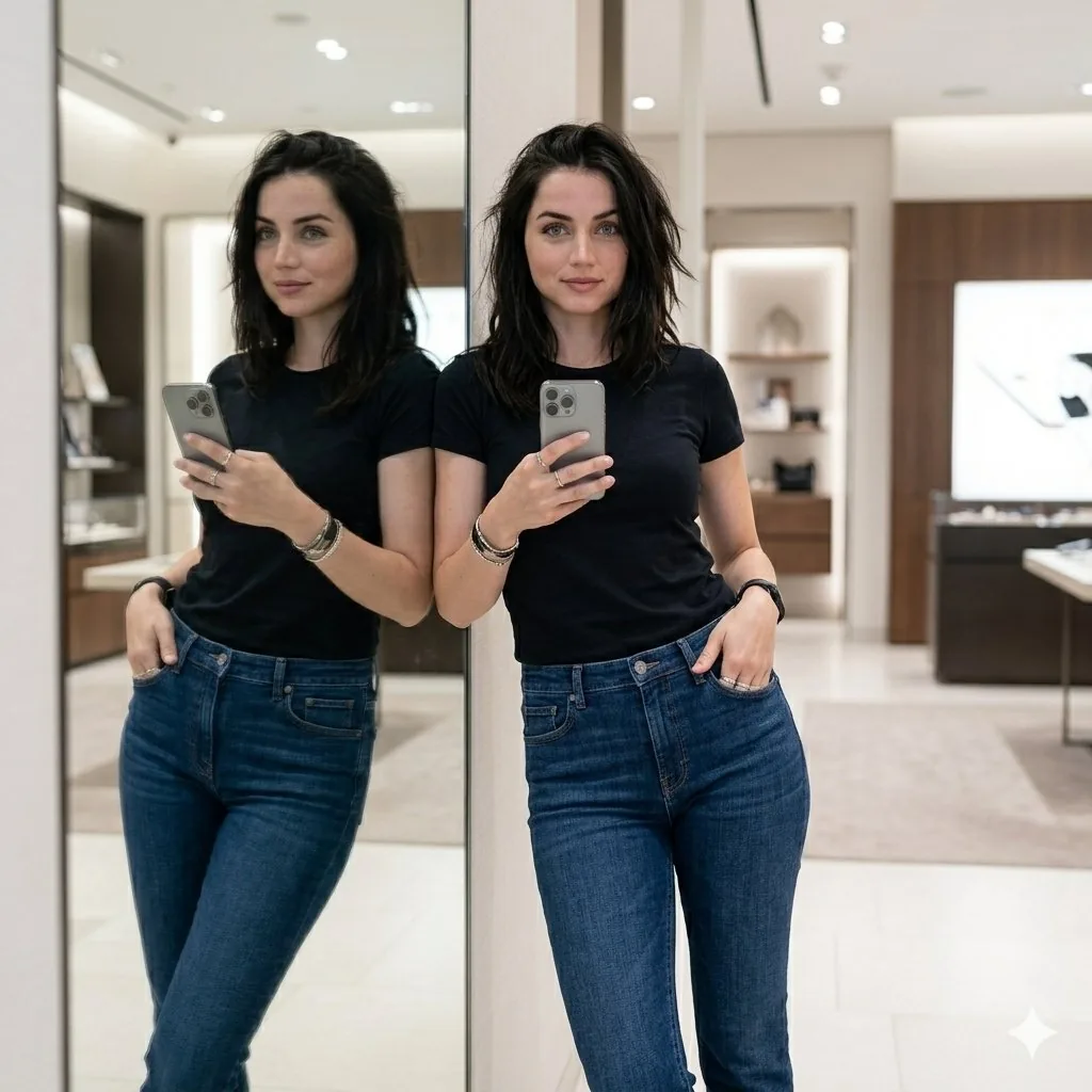 Showroom Mirror Selfie Fashion Portrait reference