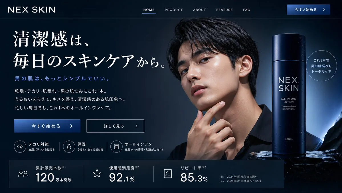 Men's Skincare Website Landing Page Mockup reference