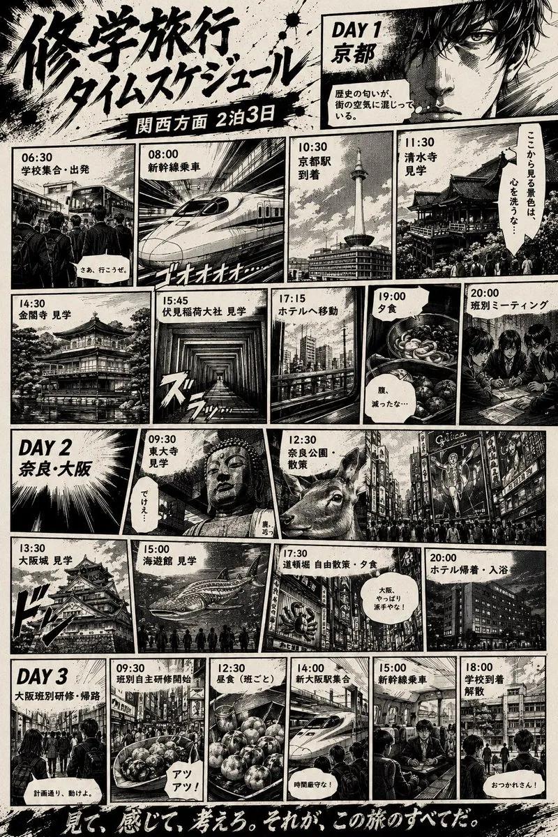 Manga School Trip Timetable reference