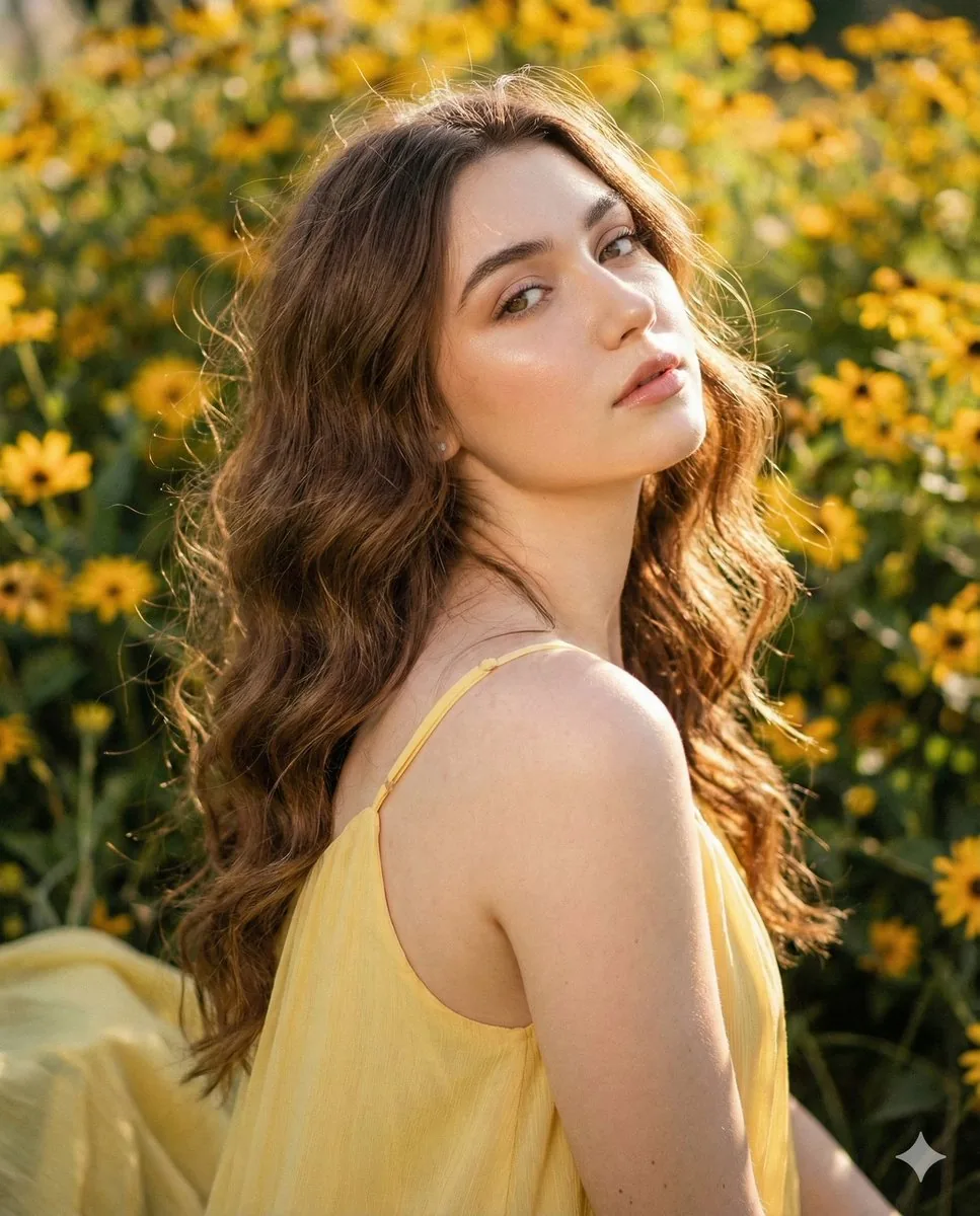 Cinematic Portrait with Harsh Flash and Floral Background - Nano Banana Pro AI Prompt for Portrait / Selfie reference