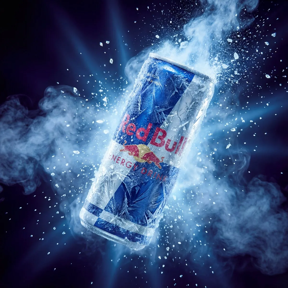 Hyper-Realistic Red Bull Can Ice Explosion Commercial reference