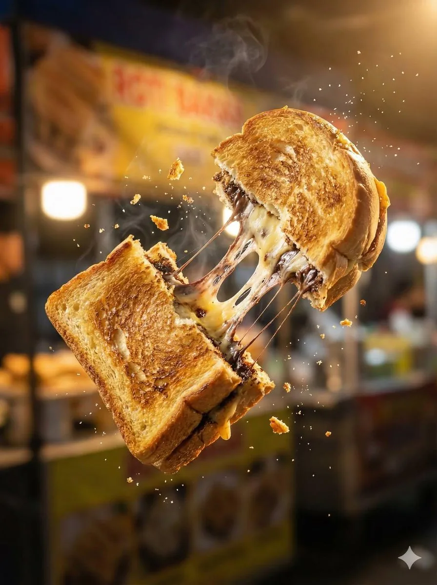 Macro Food Photography of Floating Street Food reference