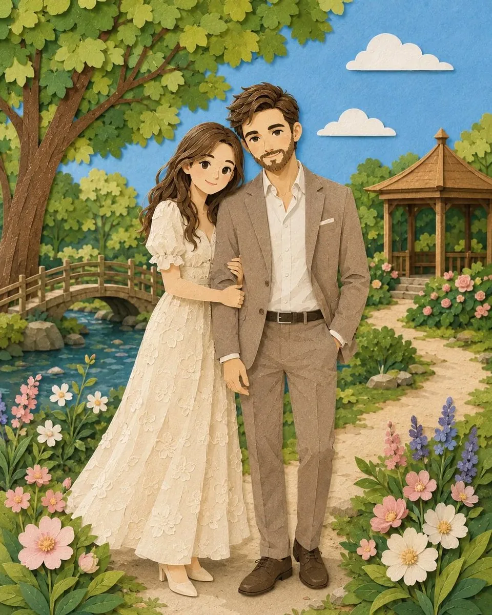 Romantic Paper-Cut Couple Portrait reference
