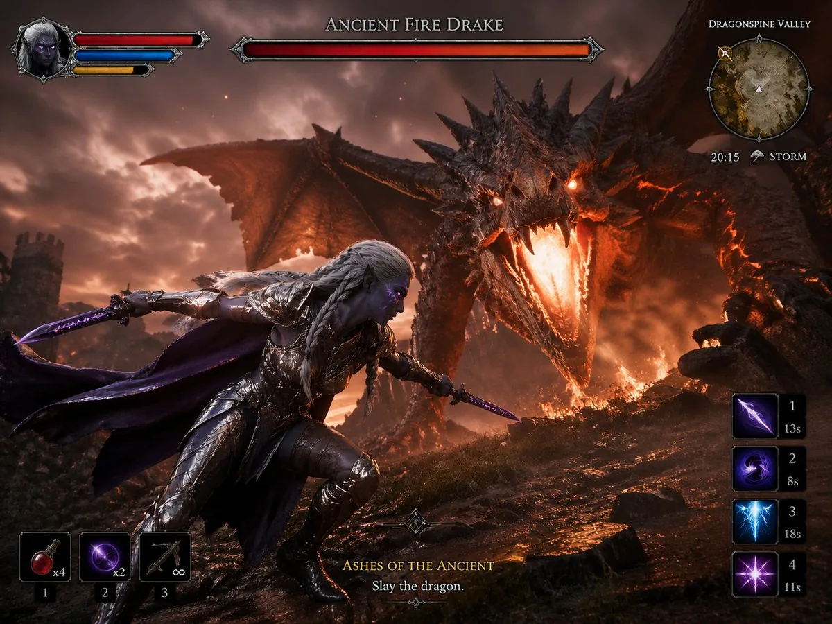 Dark Elf vs Ancient Fire Drake Gameplay reference