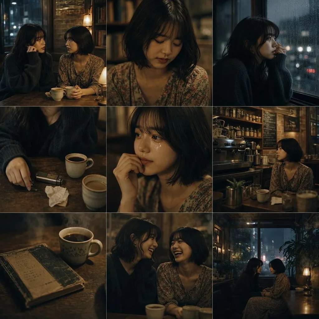 Moody Rainy Cafe 3x3 Photo Grid reference