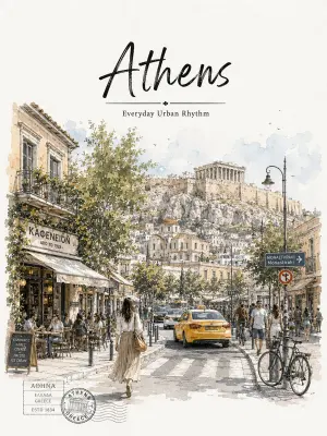 Athens Travel Sketch and Watercolor Poster