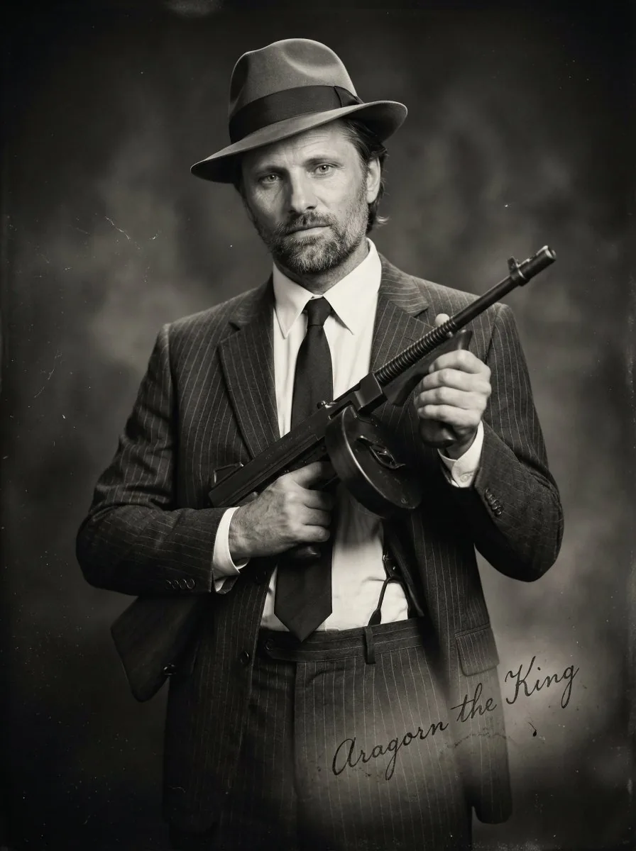 Lord of the Rings Characters as 1930s Mobsters - Nano Banana Pro AI Prompt for Social Media Post reference