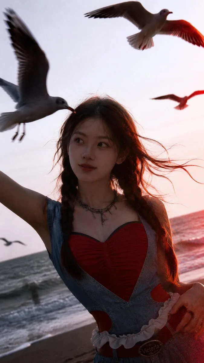 Cinematic Seaside Sunset Portrait reference