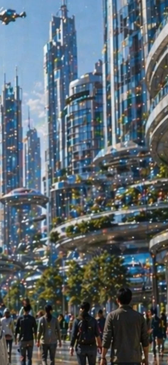 Futuristic City With Sparkling Artifacts reference