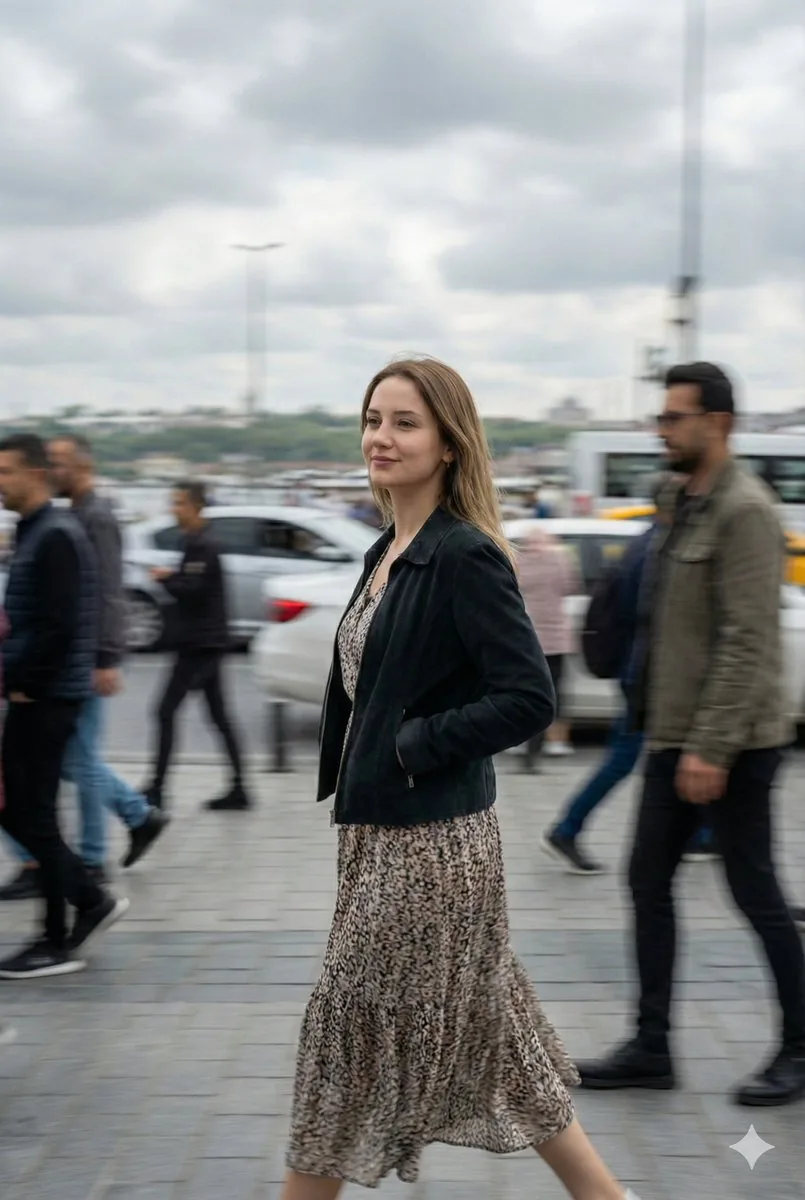 Cinematic Motion Blur Street Portrait Prompt reference