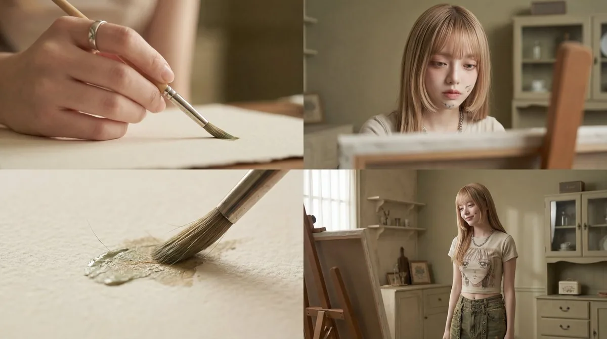 Cinematic Short Film Prompt: Woman Immersed in Art reference