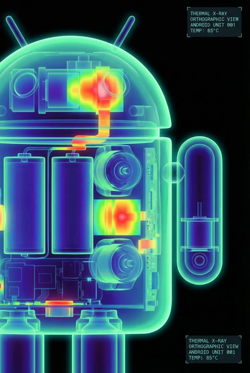 High-Contrast Thermal X-Ray Render of Android Robot reference