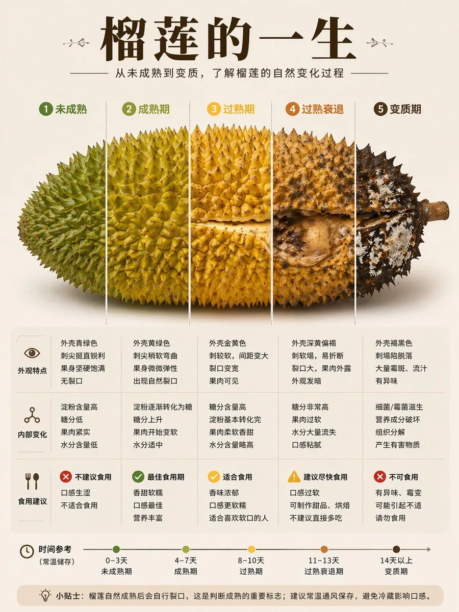 Durian Ripening Lifecycle Infographic reference