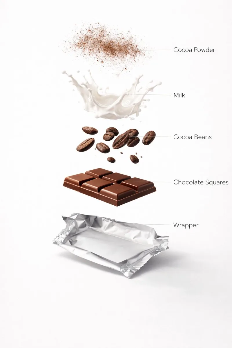 Ultra-Realistic Chocolate Bar Advertising Prompts (Motion and Exploded View) - Nano Banana Pro AI Prompt for Infographic / Edu Visual reference