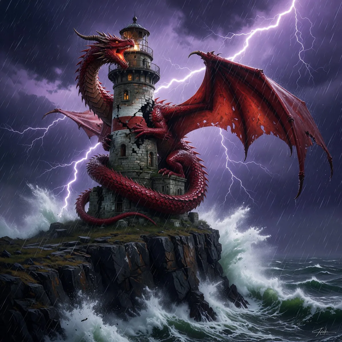 Dragon-Coiled Lighthouse Storm reference