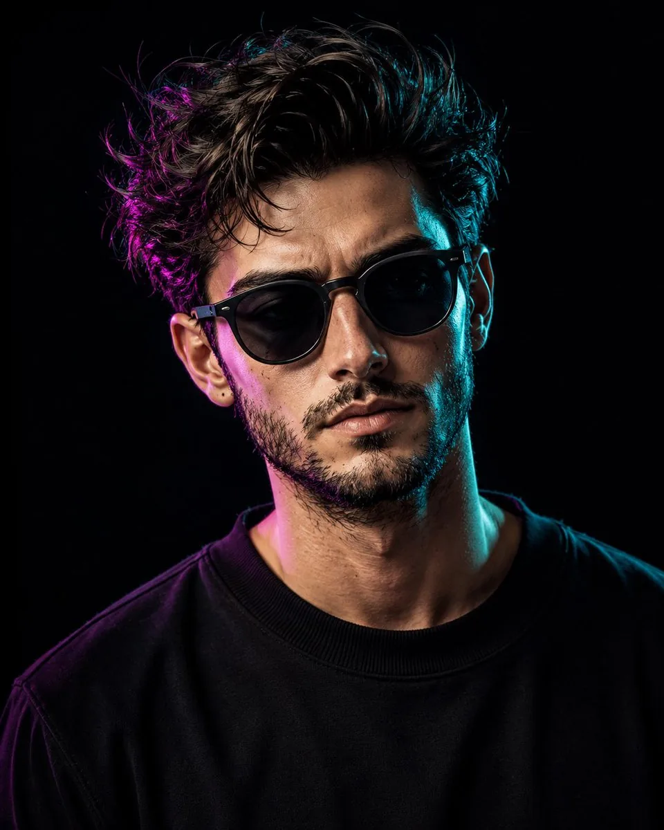 Cinematic Dual-Tone Studio Portrait reference