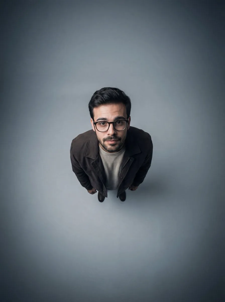 Cinematic Overhead Portrait with Wide-Angle Distortion - Nano Banana Pro AI Prompt for Social Media Post reference