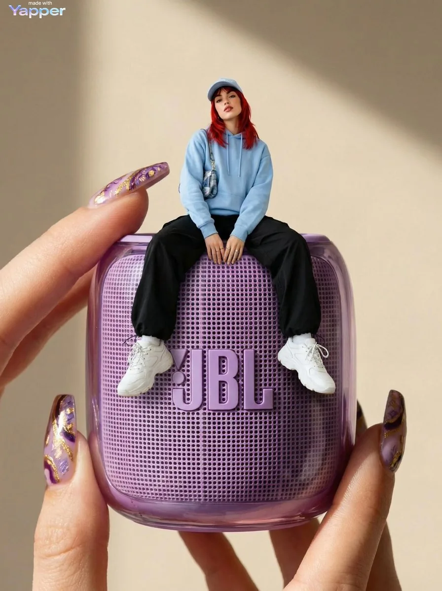 Forced Perspective Miniature Woman on Speaker reference
