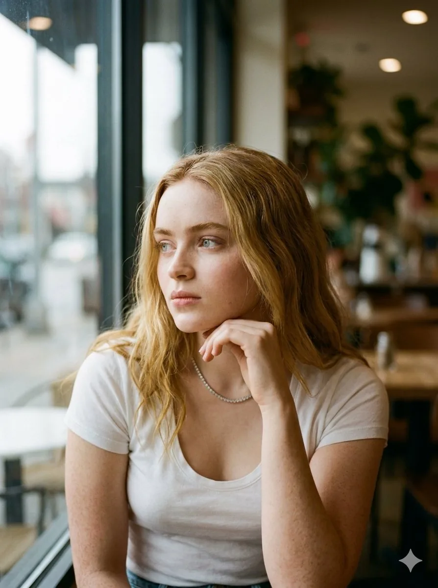 Cinematic Cafe Contemplation - Nano Banana Pro AI Prompt for Social Media Post reference