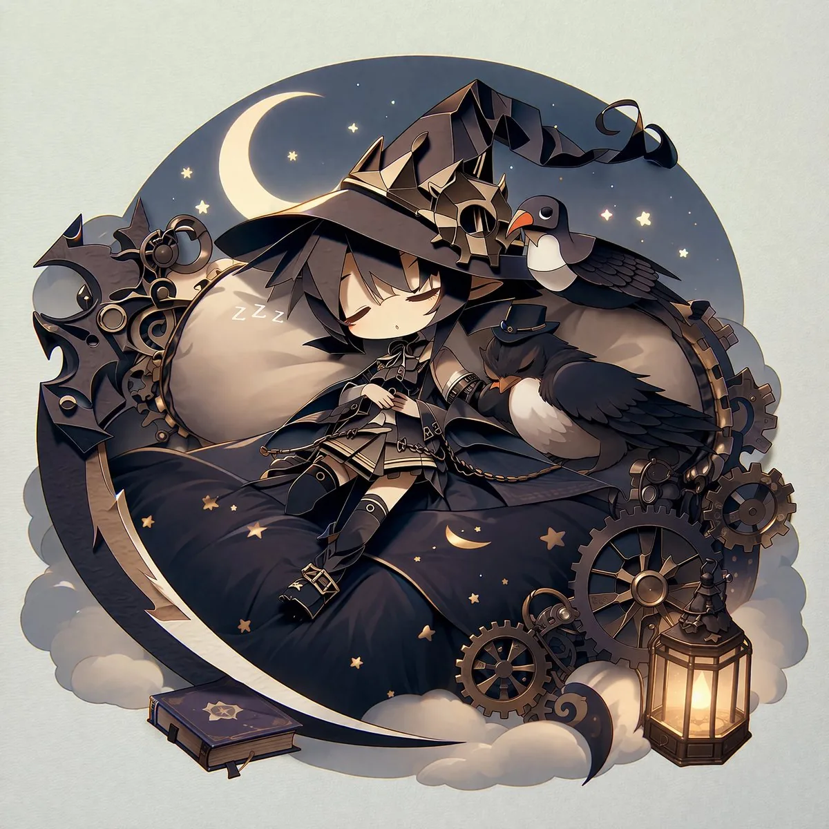 Steampunk Chibi Witch Sticker Illustration reference