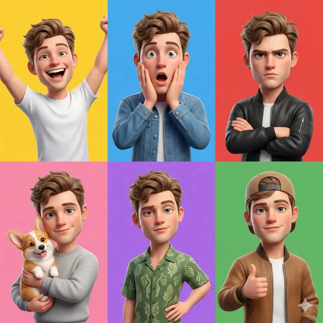 3D Pixar-Style Character Grid reference