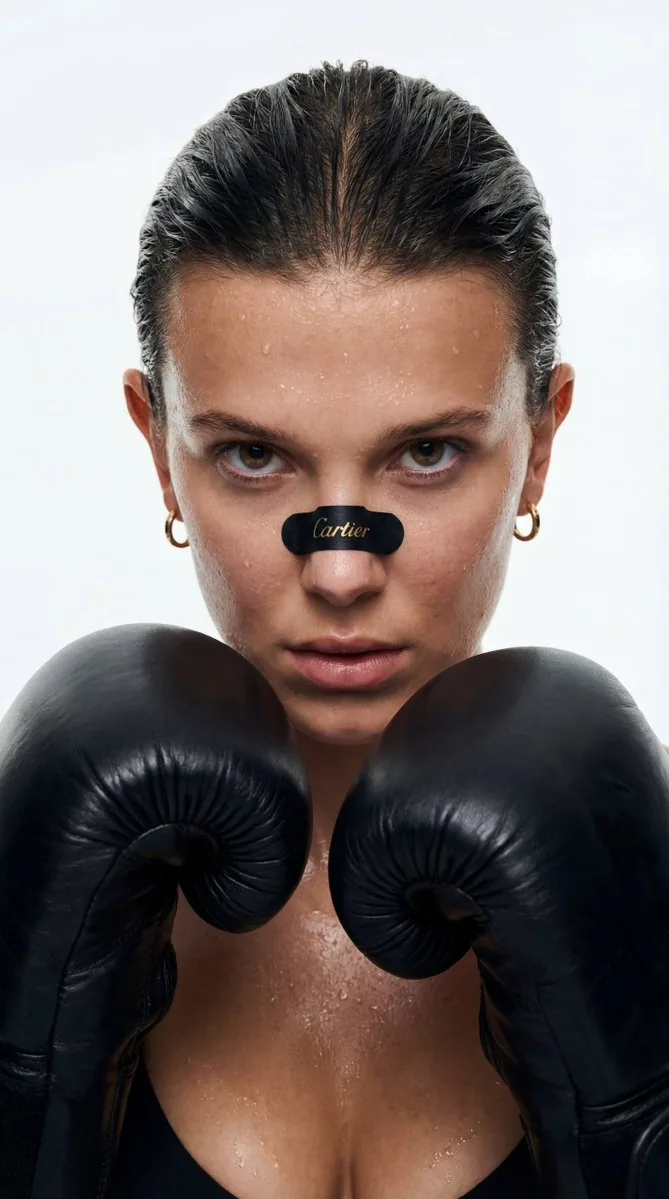 Cinematic Boxer Portrait with Cartier Branding - Nano Banana Pro AI Prompt for Product Marketing reference