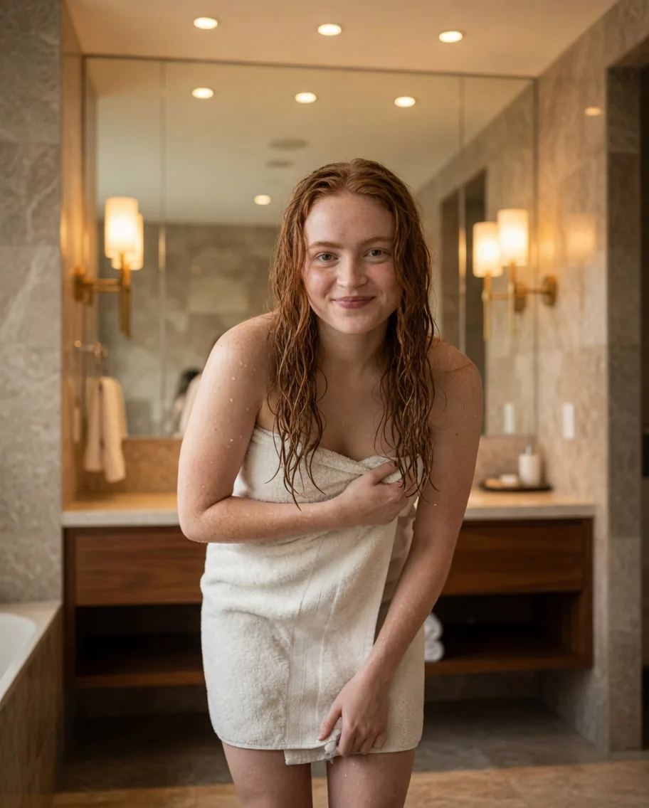 Candid Bathroom Lifestyle Portrait - Nano Banana Pro AI Prompt for Social Media Post reference