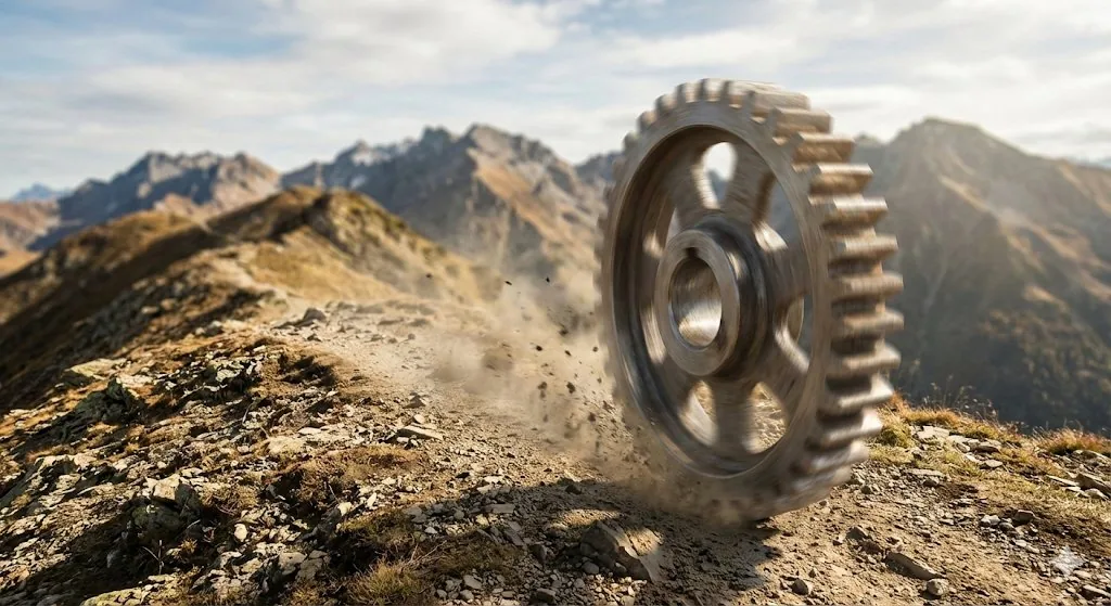Rolling Steel Gear on Mountain Ridge reference