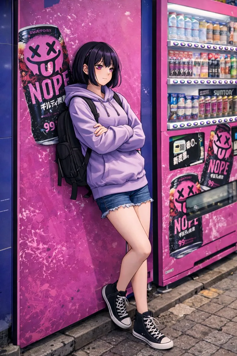 Anime Girl Leaning on Vending Machine reference