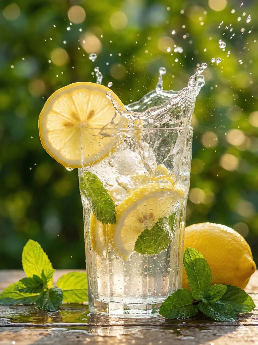 Hyper-Realistic Lemon Mint Drink Macro Photography Prompt reference