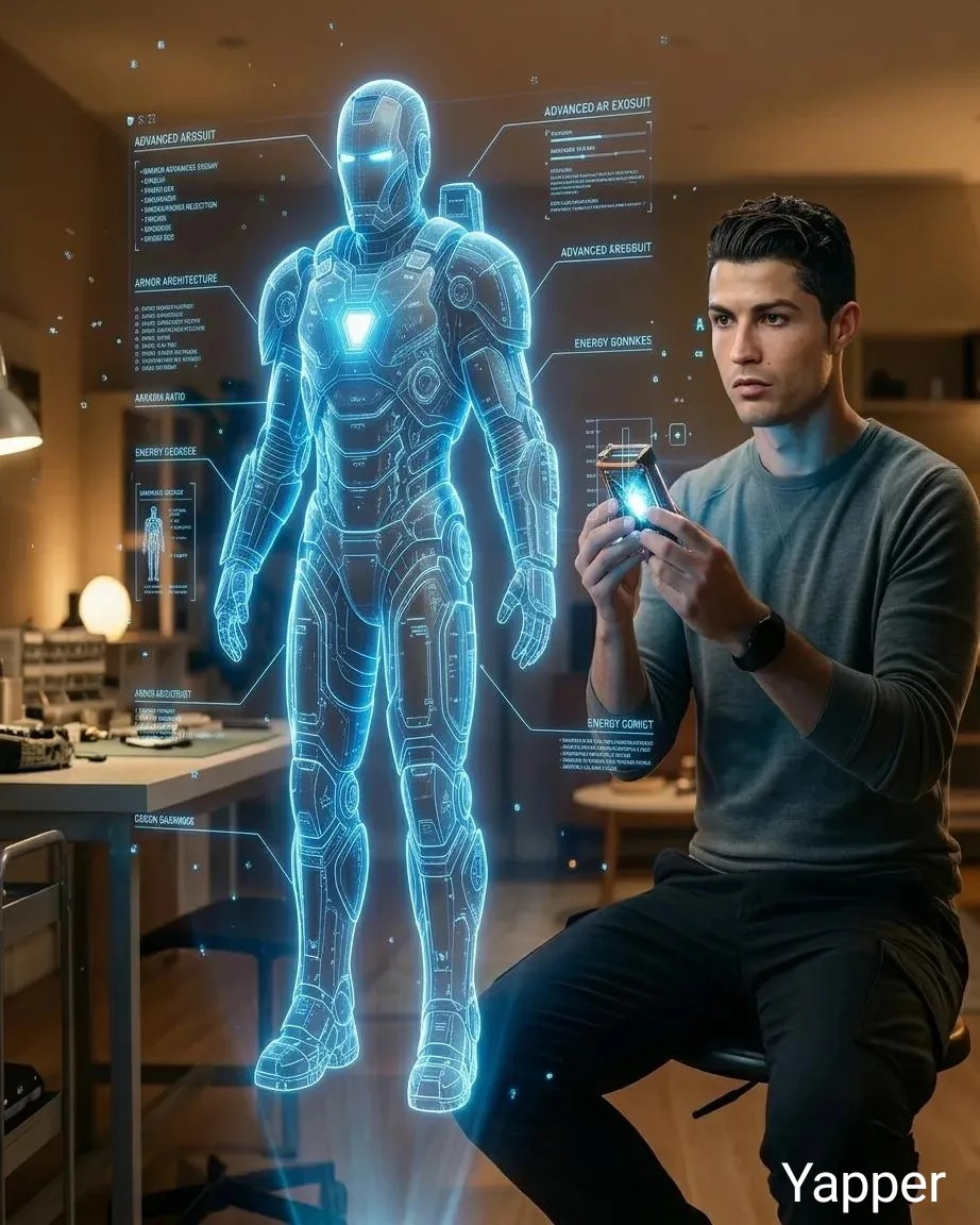 Futuristic Engineer with Holographic Exosuit reference