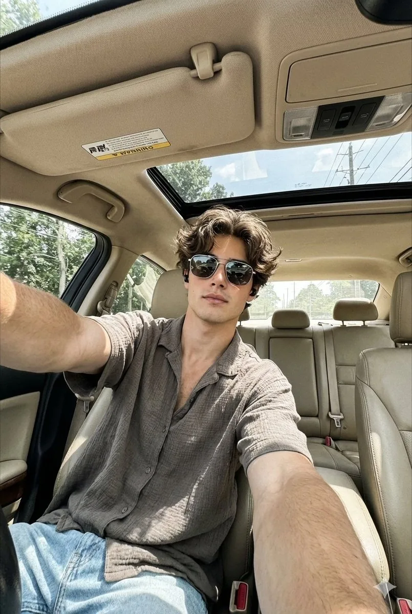 Wide-Angle Car Selfie Replication Prompt reference